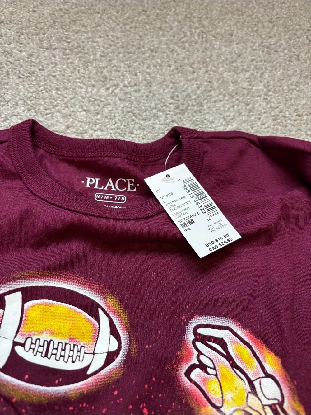 The Children's Place Maroon Tee Football Graphic
